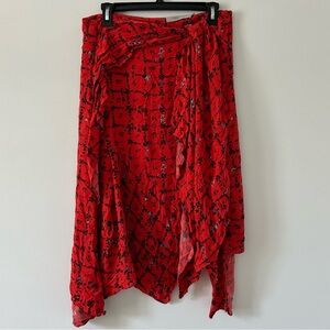 Preen Line Red Floral Sharkbite Flowy Skirt M
